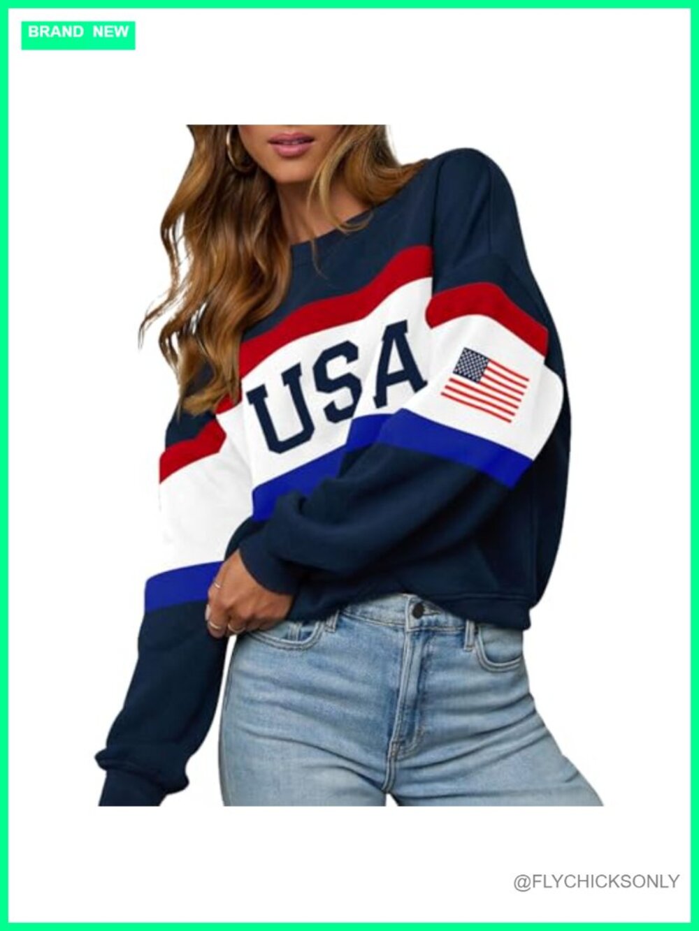 Women's USA Flag Sweatshirt Long Sleeve Crewneck Pullover